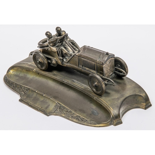 76 - 1907 Lorraine De Detrich Racing car  desk inwell set, The bonnet opens to reveal 2 holes for glass i... 