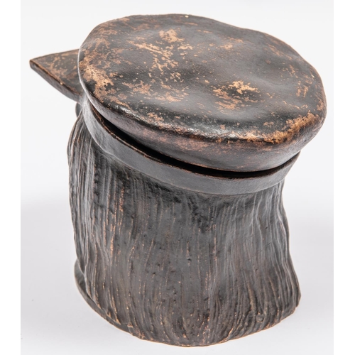 79 - Tobbacco jar in the form of an elderly Gentleman with a cap on and monicle in his eye, Cap is the li... 