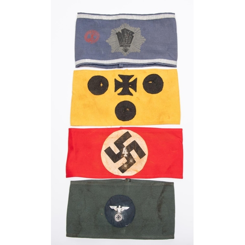 146 - 4 Third Reich armbands, Party with applied metal 