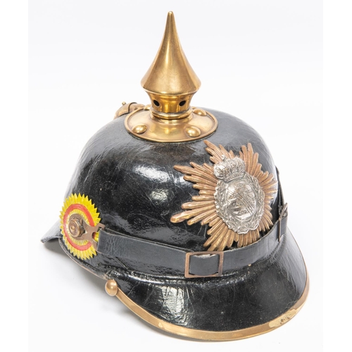 151 - An Imperial German ORs pickelhaube black leather skull, Saxony helmet plate, brass mounts. GC £200-2... 