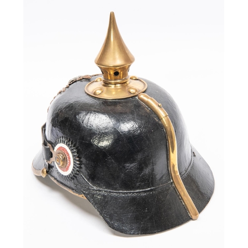 151 - An Imperial German ORs pickelhaube black leather skull, Saxony helmet plate, brass mounts. GC £200-2... 