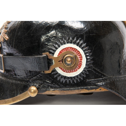 151 - An Imperial German ORs pickelhaube black leather skull, Saxony helmet plate, brass mounts. GC £200-2... 