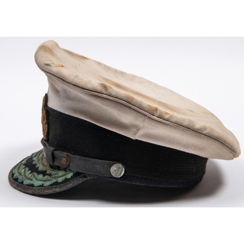 168 - A  well made copy of a Third Reich Naval officer's peaked cap, white top, gilt bullion embroidered p... 