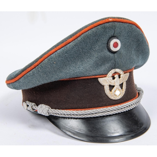 172 - A good original Third Reich Police officer's SD cap, alloy eagle and wreath etc; alloy braid chinstr... 