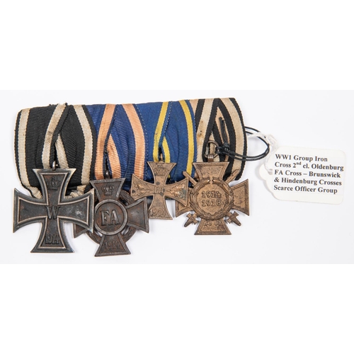 132 - A WWI German medal group: 1914 Iron Cross 2nd class, Oldenburg Friedrich August Cross, Brunswick War... 