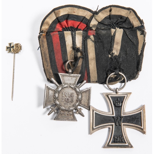 133 - German WWI medal pair: 1914 Iron Cross 2nd Class and 1914-18 Honour cross made of iron by 