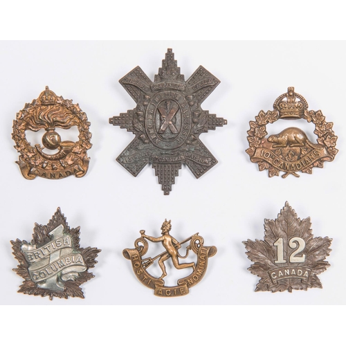 260 - 6 WWI CEF Infantry cap badges: 7th (1st British Columbia) by Tiptaft, 8th by Hicks, 10th, 11th by Re... 