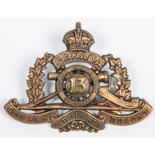 273 - WWI Canadian CEF 13th Brigade Headquarters Overseas Field Artillery, cap badge (Charlton 145-3-13H-6... 