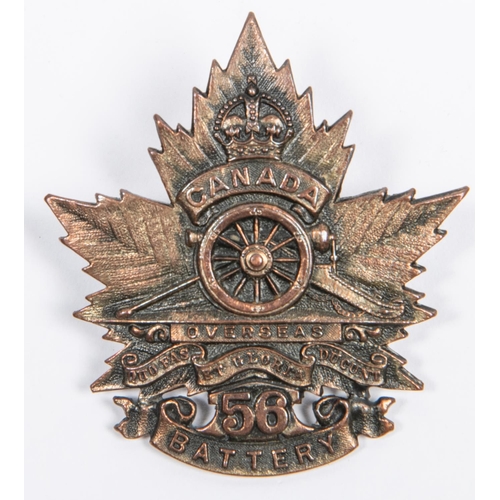 275 - WWI Canadian CEF 56th Overseas Battery Canadian Field Artillery maple leaf pattern cap badge (Charlt... 