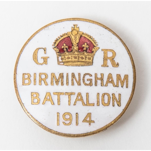 291 - A Birmingham Pals 1914 enamelled lapel badge, the horseshoe fitting stamped 