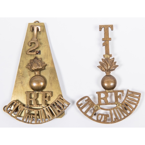 304 - A one piece brass shoulder title of the 1st City of London Bn. The Royal Fusiliers (Westlake fig 148... 