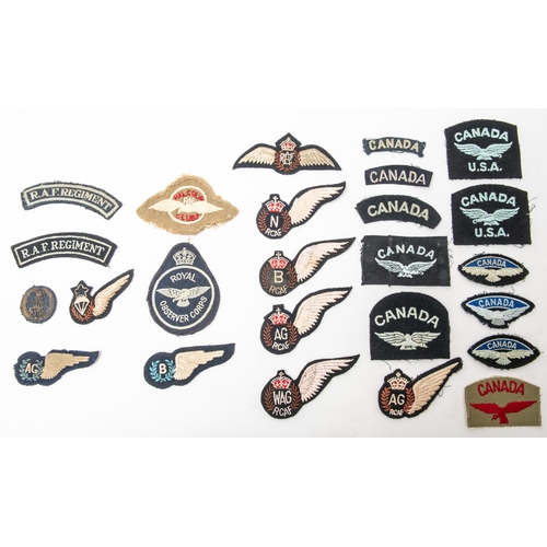 315 - WWII RAF related insignia including RCAF Pilot, half wings titles, Australian AG & B half wings, RAF... 