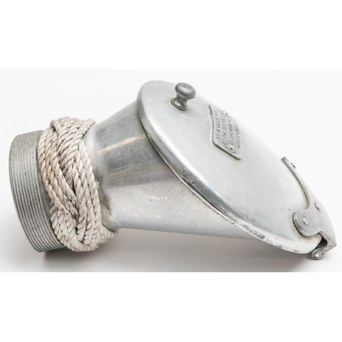 32 - A rare aluminium mouth piece from a voice pipe of a British airship, the hinged cover bearing a plat... 