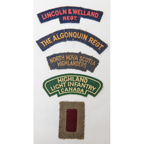 321 - WWII Canadian insignia, printed Lincoln & Welland, Algonquin Regt, North Nova Scotia Highlanders, Hi... 