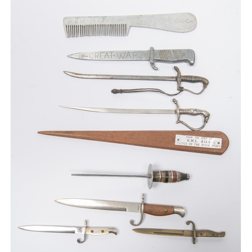 40 - A collection of 8 paper knives, 4 in the form of WWI bayonets, 2 of Imperial German officers' sword ... 