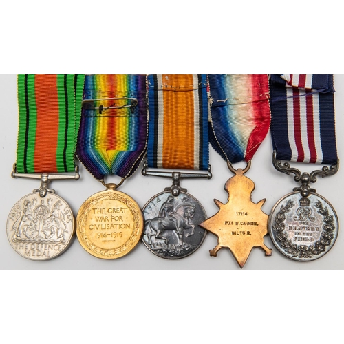 49 - Five: Military Medal, George V first type, 1914-15 star, BWM, Victory (17114 Pte. W Cannon 7/Wilts R... 