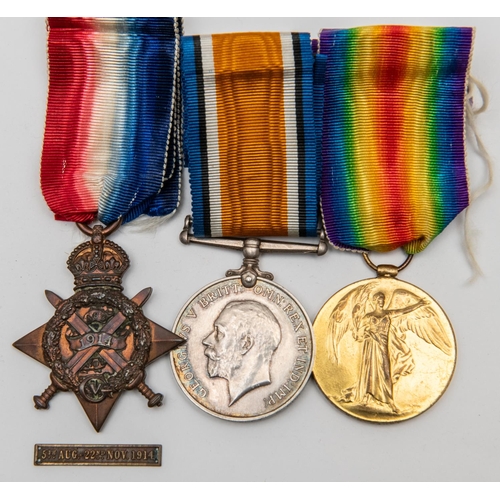63 - Three: 1914 star with clasp (detached), BWM, Victory (6426 Pte S C Macey, S Gds) VF. Sidney Charles ... 