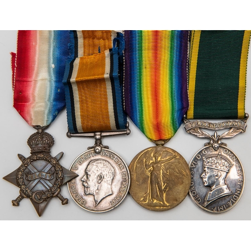 68 - Four: 1914-15 star, BWM, Victory (M2-121115 Pte A E Colgrave A.S.C); Efficiency Medal, Territorial s... 