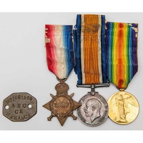 70 - Three: 1914-15 star, BWM, Victory (M2-031568 Pte H.H. Pearce A.S.C), VF, with recipient's I.D. tag. ... 