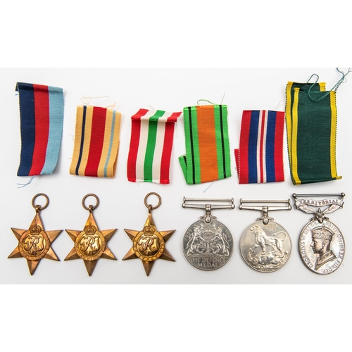 82 - Six: 1939-45 star, Africa star, Italy star, Defence and War (un-named as issued) EF; and Efficiency ... 