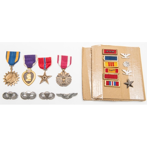 93 - USA: Air Medal, Purple Heart, Bronze Star, Meritorious Service Medal, VF; 6 various unit citation br... 