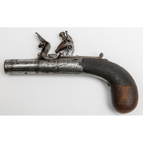 523 - A good quality 46 bore flintlock boxlock pocket pistol c 1820, 6½