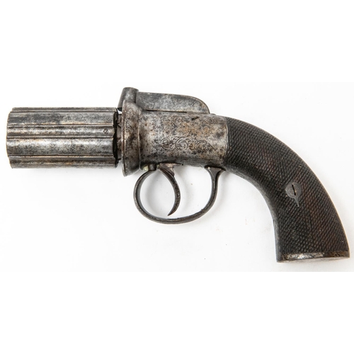 532 - A 6 shot 160 bore self cocking bar hammer percussion pepperbox revolver, 7