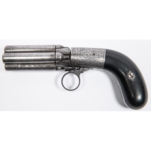 533 - A Belgian 4 barrelled 120 bore Mariette self cocking ring trigger percussion pepperbox revolver, 7