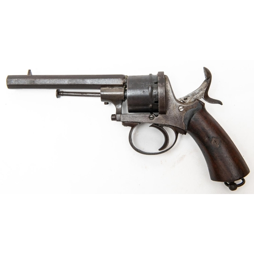 538 - A Belgian 6 shot 9mm pin fire open frame double action revolver, 9