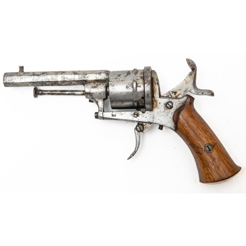 539 - A Belgian 6 shot 7mm pin fire open frame double action revolver, 7