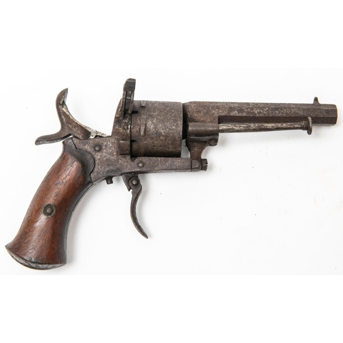 540 - A Belgian 6 shot 7mm pin fire open frame double action revolver, 6½