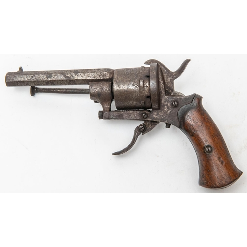 540 - A Belgian 6 shot 7mm pin fire open frame double action revolver, 6½