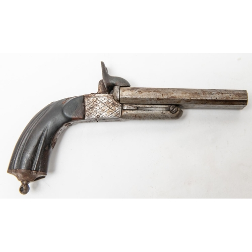 542 - A Spanish double barrelled 12mm pin fire box lock pistol, 8½