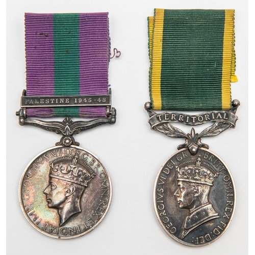 83 - Pair: GSM 1918-62, 1 clasp Palestine 1945-48 (Capt. A.S. Reynolds RF); Efficiency medal, George VI 2... 