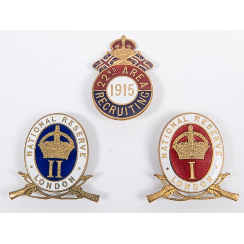 293 - WWI gilt and enamelled lapel badges: 1st National Reserve London (Bethnal Green); 2nd National Reser... 