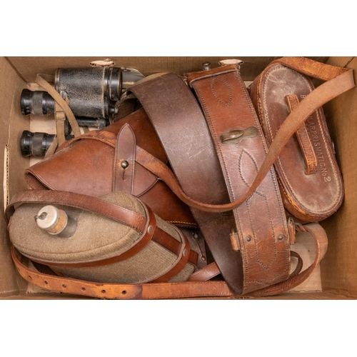 212 - A good WWII officers set of equipment comprising: field glasses dated 1944, leather case dated 1937,... 