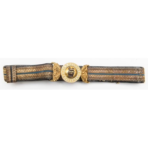 328 - A Victorian officer's bullion waist belt of the Commissariat Transport Department, with gilt clasp. ... 