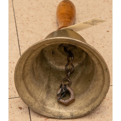 35 - A WWII ARP brass hand bell, turned wood handle, 10¼