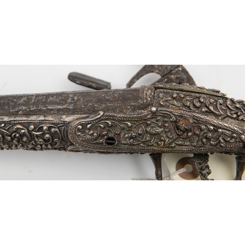 522 - An 18th century Balkan 22 bore miquelet flintlock holster pistol, 19