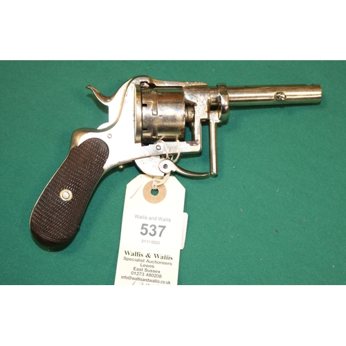 537 - An unusual 6 shot 7mm pin fire closed frame double action revolver, 6¾