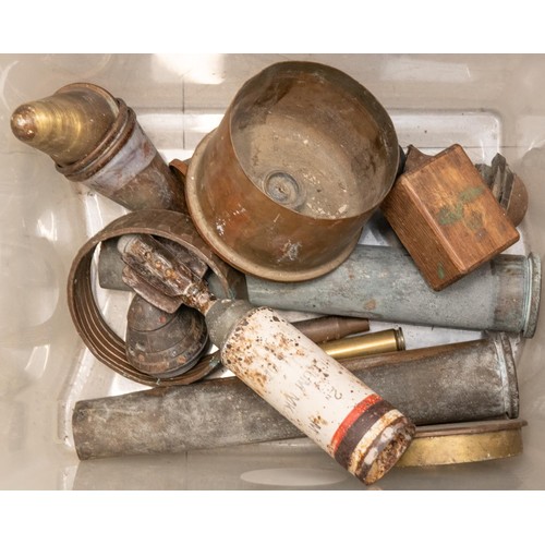 36 - 4 WWI shell cases decorated as trench art, 5 other cases, several portions of shell cases, also some... 