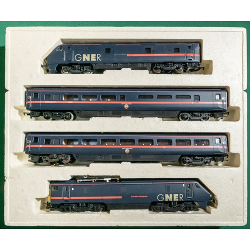 161 - 2 Hornby '00' gauge Train Packs. A GNER Main Line Electric 4-Car Set. (R2002?). Comprising two Inter... 