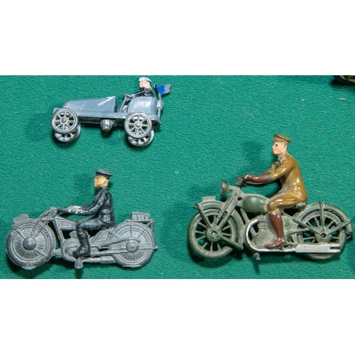 34 - 8 Vintage metal toys to include, Tootsie toys Airship, White metal model of a 1904 Darracq car( Miss... 