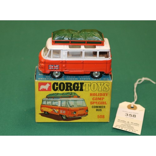 358 - A Corgi Toys 'Holiday Camp Special' Commer Bus (508). An example in orange/white with white interior... 