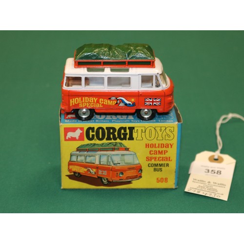 358 - A Corgi Toys 'Holiday Camp Special' Commer Bus (508). An example in orange/white with white interior... 