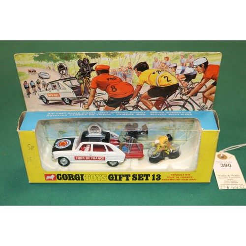 390 - Corgi Toys Gift Set 13 Renault R16 Tour De France Paramount Film Unit. Car in white with black roof ... 