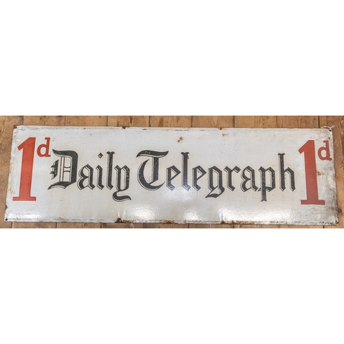 42 - 2x early to mid 1900s Enamel advertising signs for the Daily Telegraph Newspaper. Each sign says 1d ... 