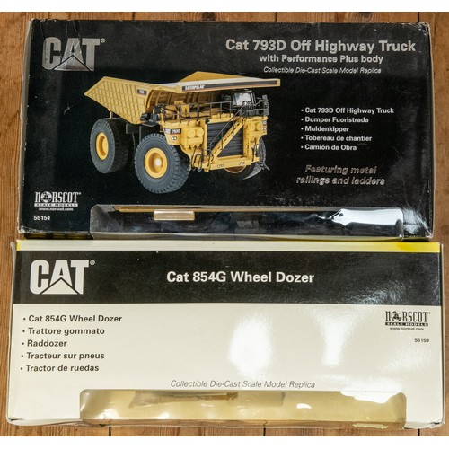 64 - 2 Cat 1:50 scale Construction Vehicles. Cat 854G Wheel Dozer, And a Cat 793D Off Highway Truck, With... 