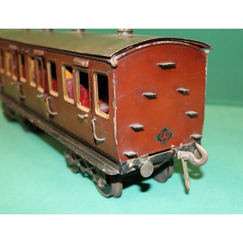 226 - A rare Bing Gauge 3 4 compartment 3rd class bogie passenger coach. 43cm, buffer to buffer. In lined ... 