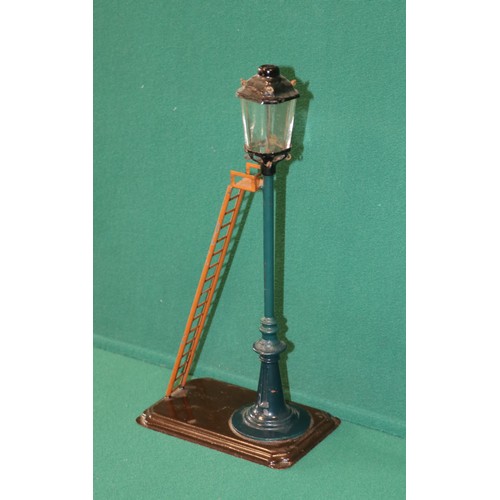 280 - Bing early 20th century metal and Tinplate street lamp, green metal lamp with tin ladder and base. G... 